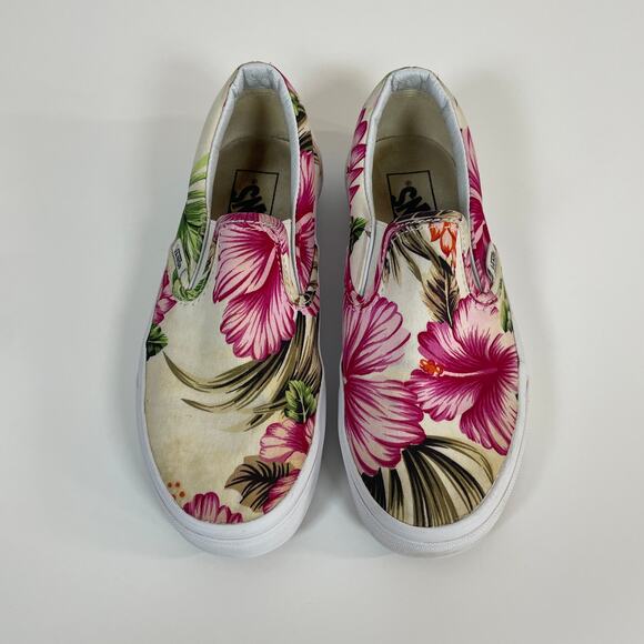 Vans Off the Wall Hibiscus Floral Print Slip On Shoes Women Size 5 Men Size 3.5 - Picture 1 of 14